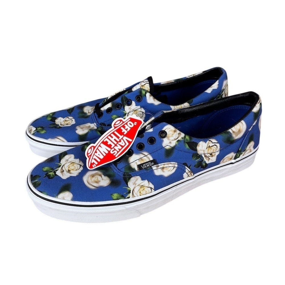 Vans Era Sneakers Unisex Size 12 Blue Romantic Floral Rose Print Low Top